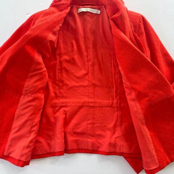 Marie Oliver Open Front Moto Tweed Jacket Brilliant Red Orange Size Medium - Picture 4 of 7